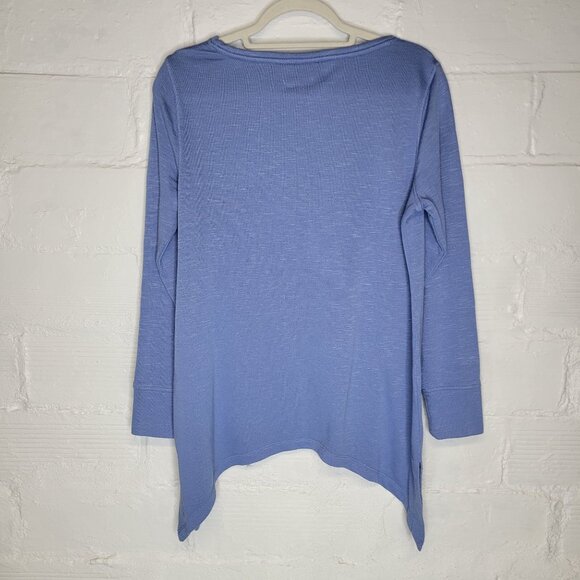 Chico's Zenergy Women's Size 1 (US Size 8/10) Shirt Top Blue Asymmetrical - Picture 2 of 4